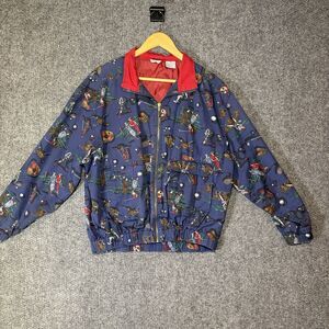 VTG 80s Novelty Print Golf Tennis Crewneck Zip Up Bomber Jacket Medium Line Up